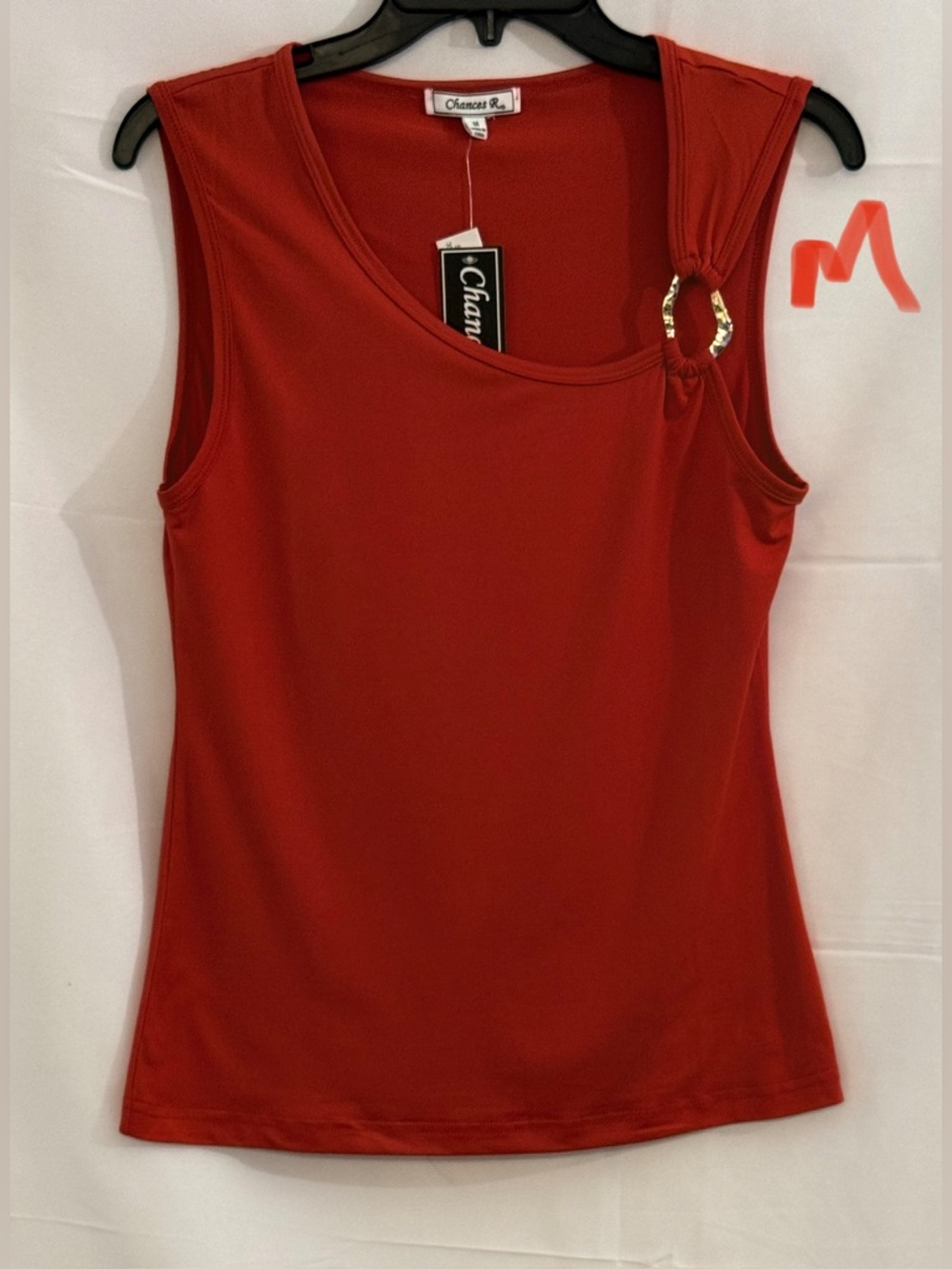 Chances R. Red Sleeveless Tank with Decorative Ring Accent